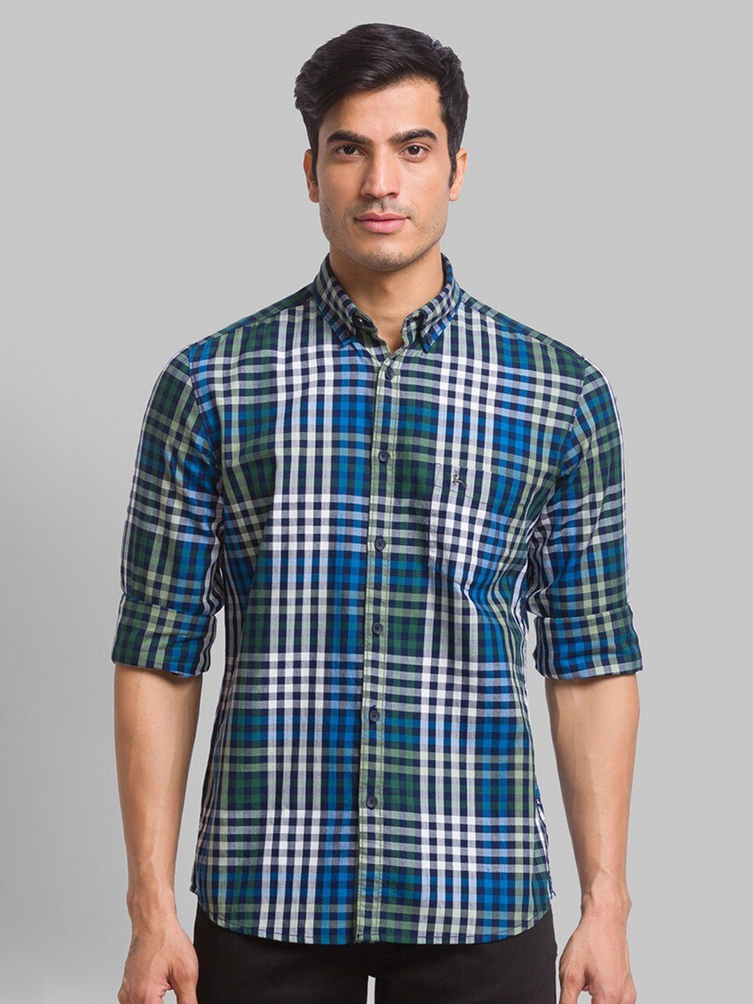 

Parx Men Slim Fit Checked Pure Cotton Casual Shirt, Green