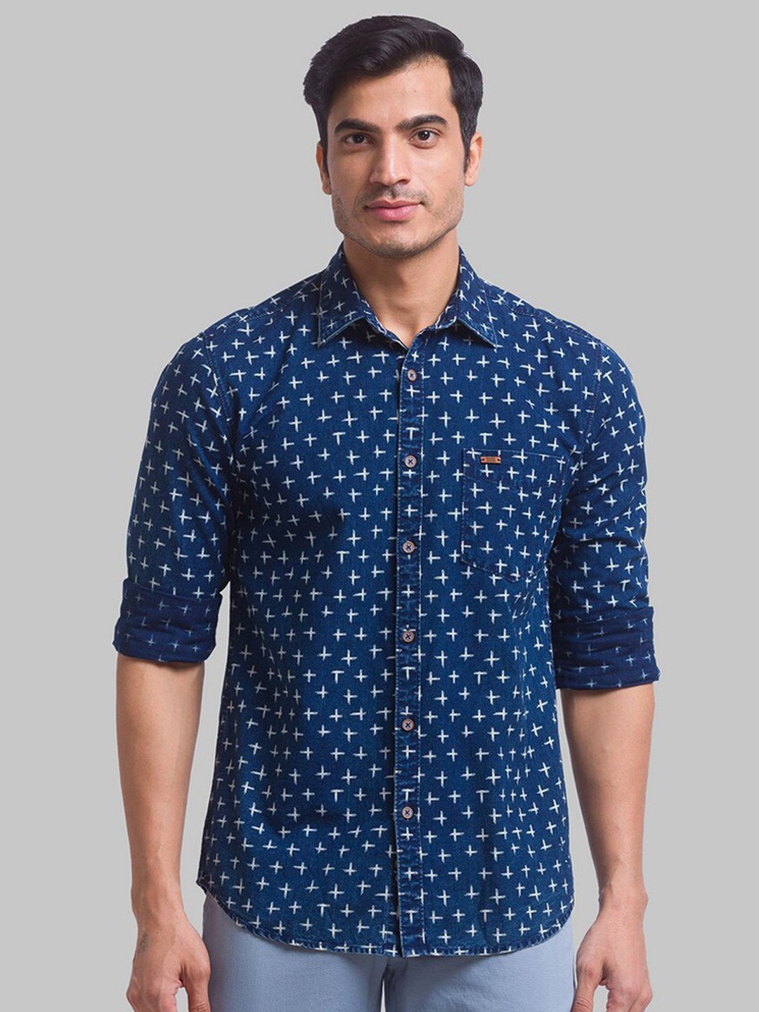 

Parx Men Slim Fit Printed Pure Cotton Casual Shirt, Blue