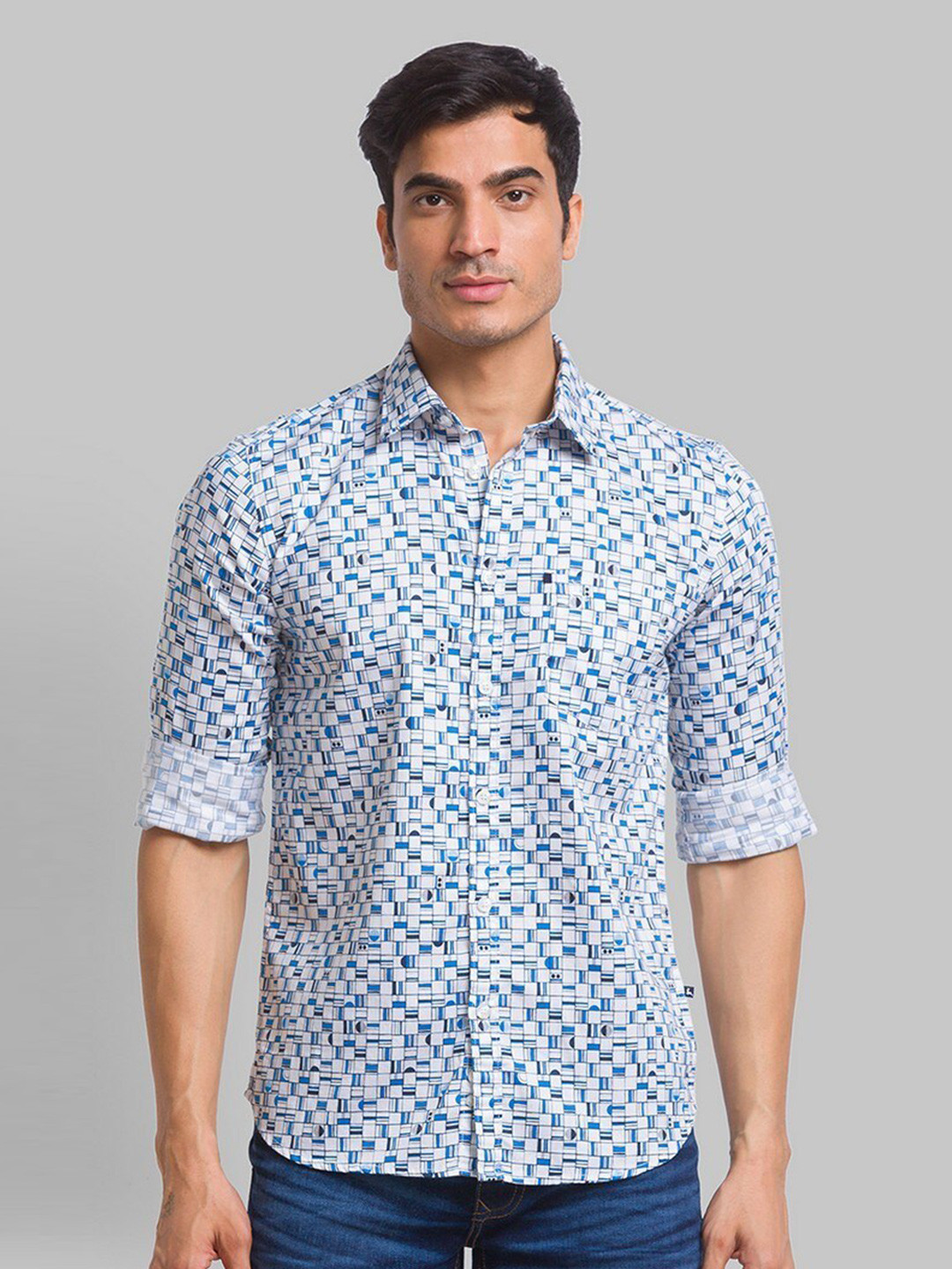 

Parx Men Slim Fit Printed Pure Cotton Casual Shirt, Blue