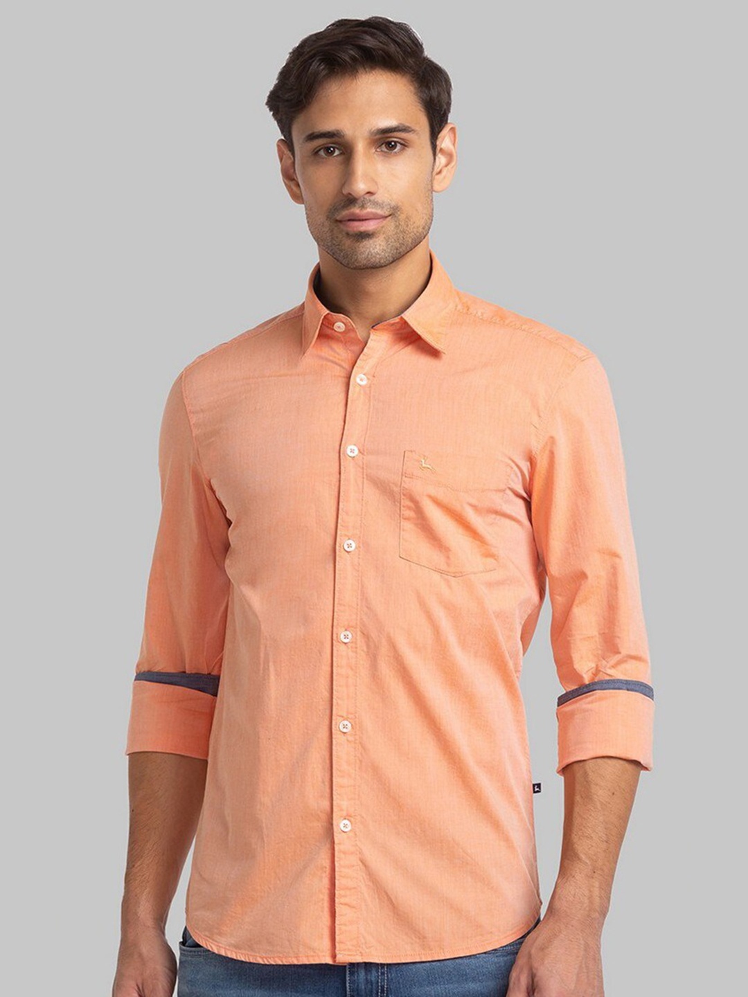 

Parx Men Orange Pure Cotton Spread Collar Roll Up Sleeves Casual Shirt