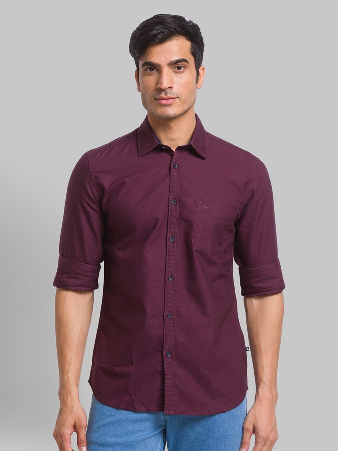 

Parx Men Red Pure Cotton Casual Spread Collar Roll Up Sleeves Shirt