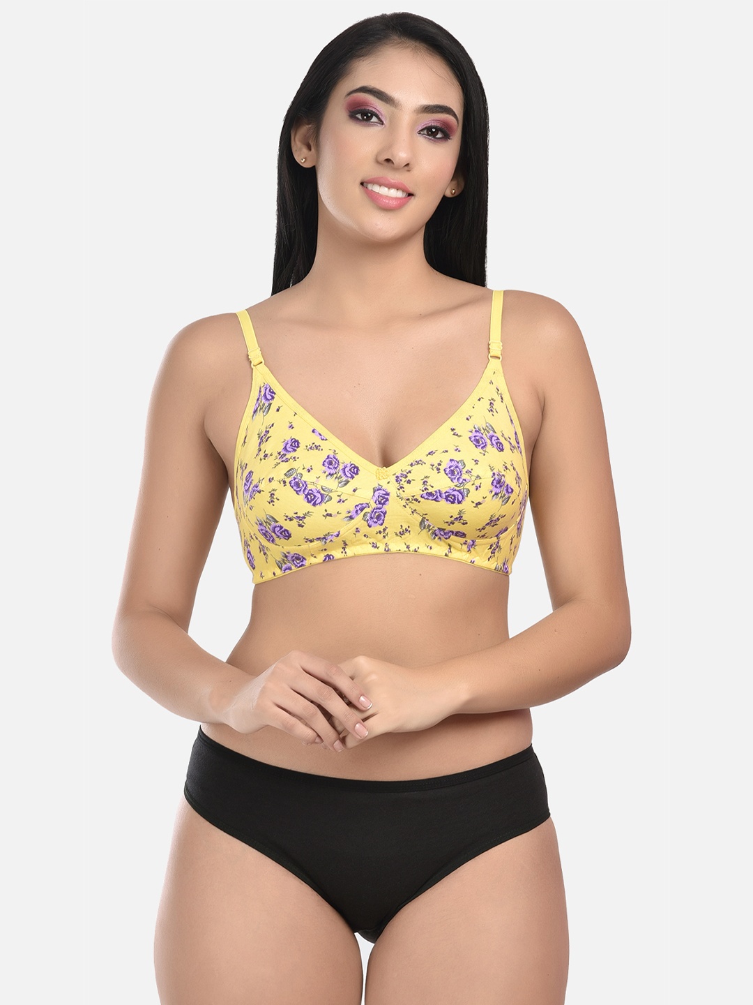 

StyFun Women Yellow & Black Printed Cotton Lingerie Set