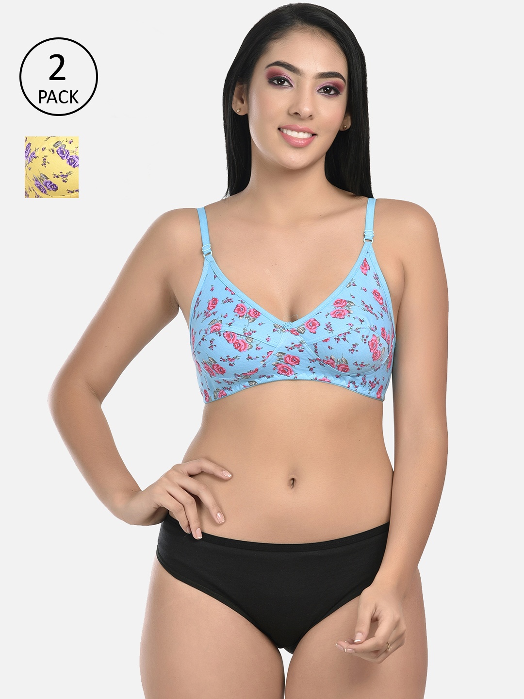 

StyFun Women Pack Of 2 Printed Lingerie Set, Blue