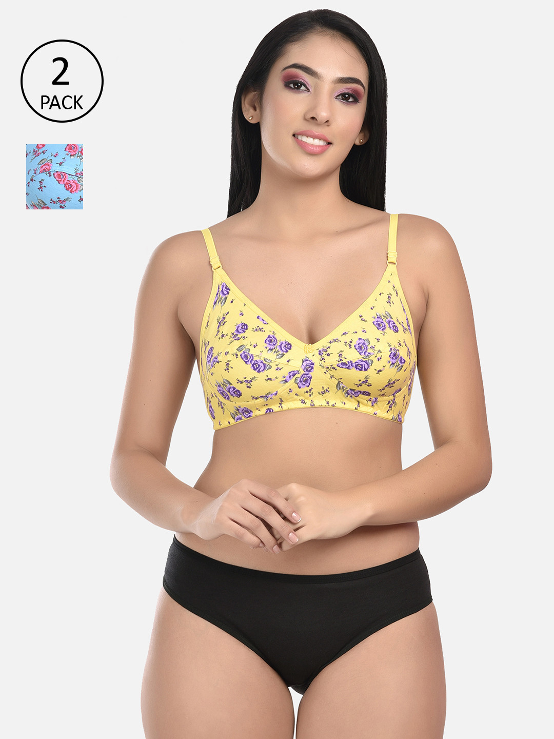 

StyFun Women Pack Of 2 Printed Lingerie Set, Blue