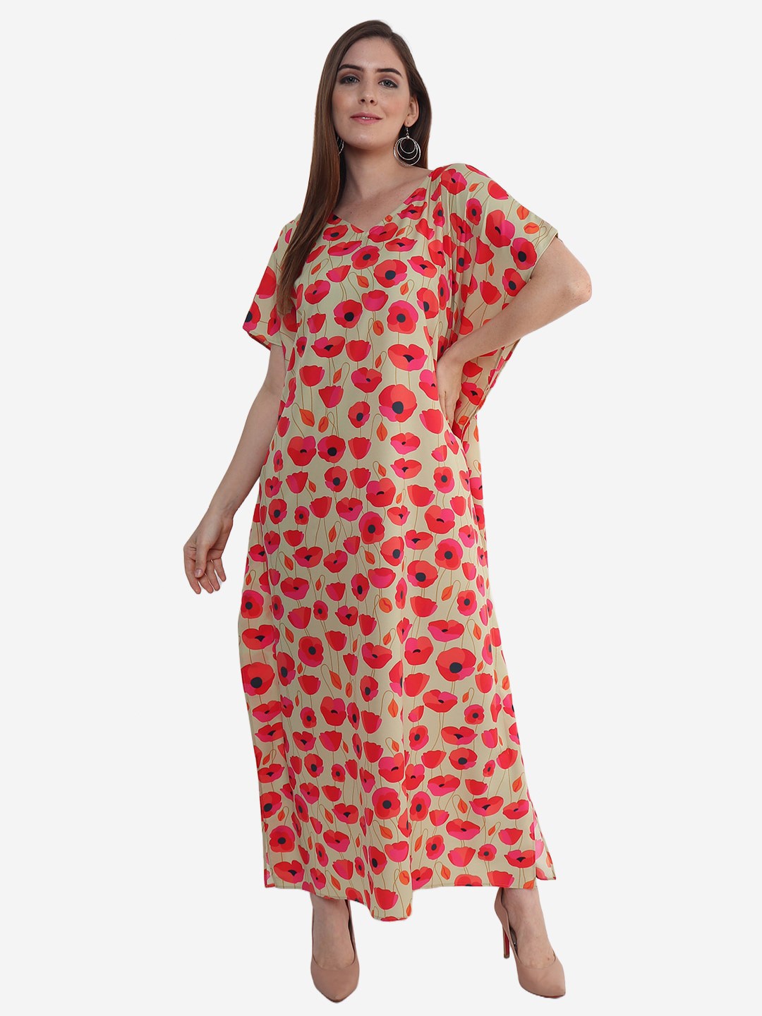 

Beau Design Red Printed Maxi Kaftan Nightdress
