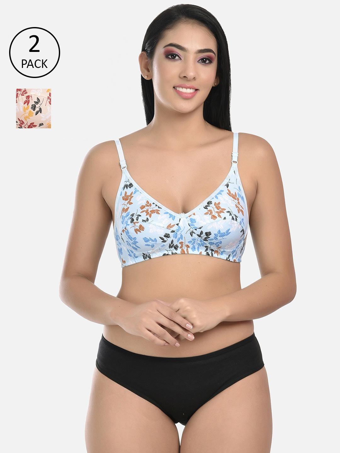 

StyFun Women Pack Of 2 Printed Lingerie Set, Blue