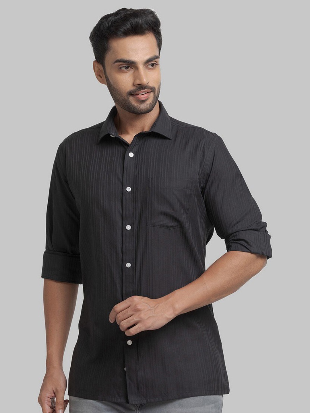 

Park Avenue Men Black Striped Organic Cotton Casual Shirt