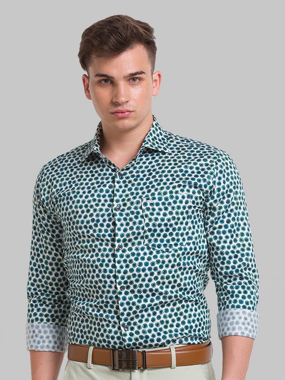 

Park Avenue Men Green Slim Fit Printed Organic Cotton Casual Shirt