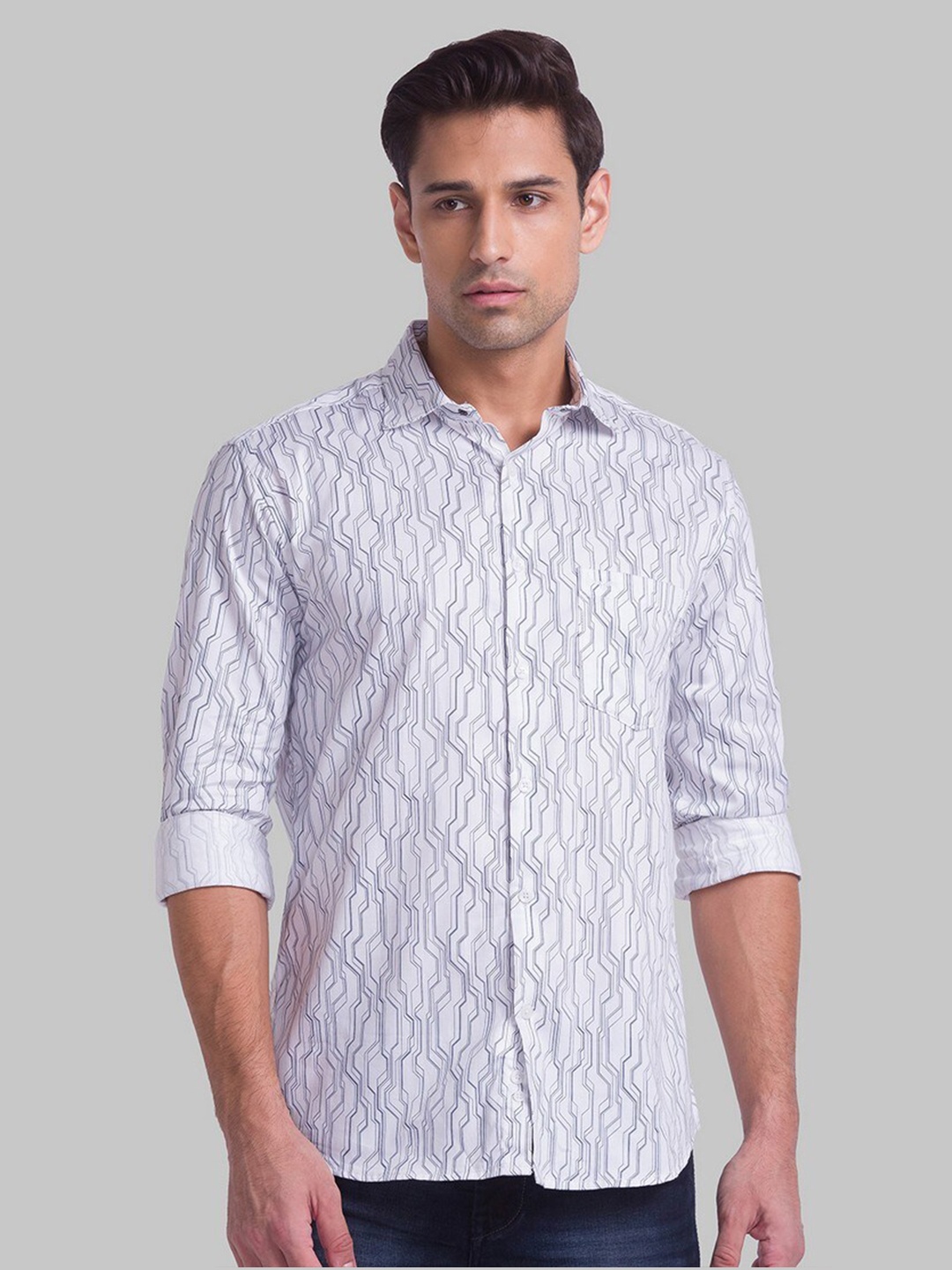 

Park Avenue Men White Slim Fit Printed Organic Cotton Casual Shirt