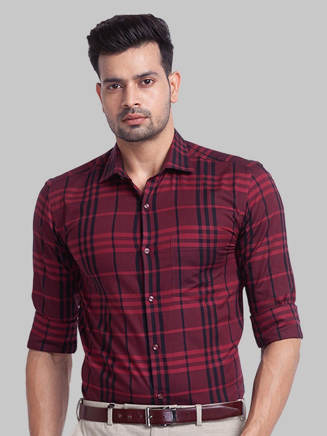

Park Avenue Men Red Slim Fit Checked Organic Cotton Casual Shirt