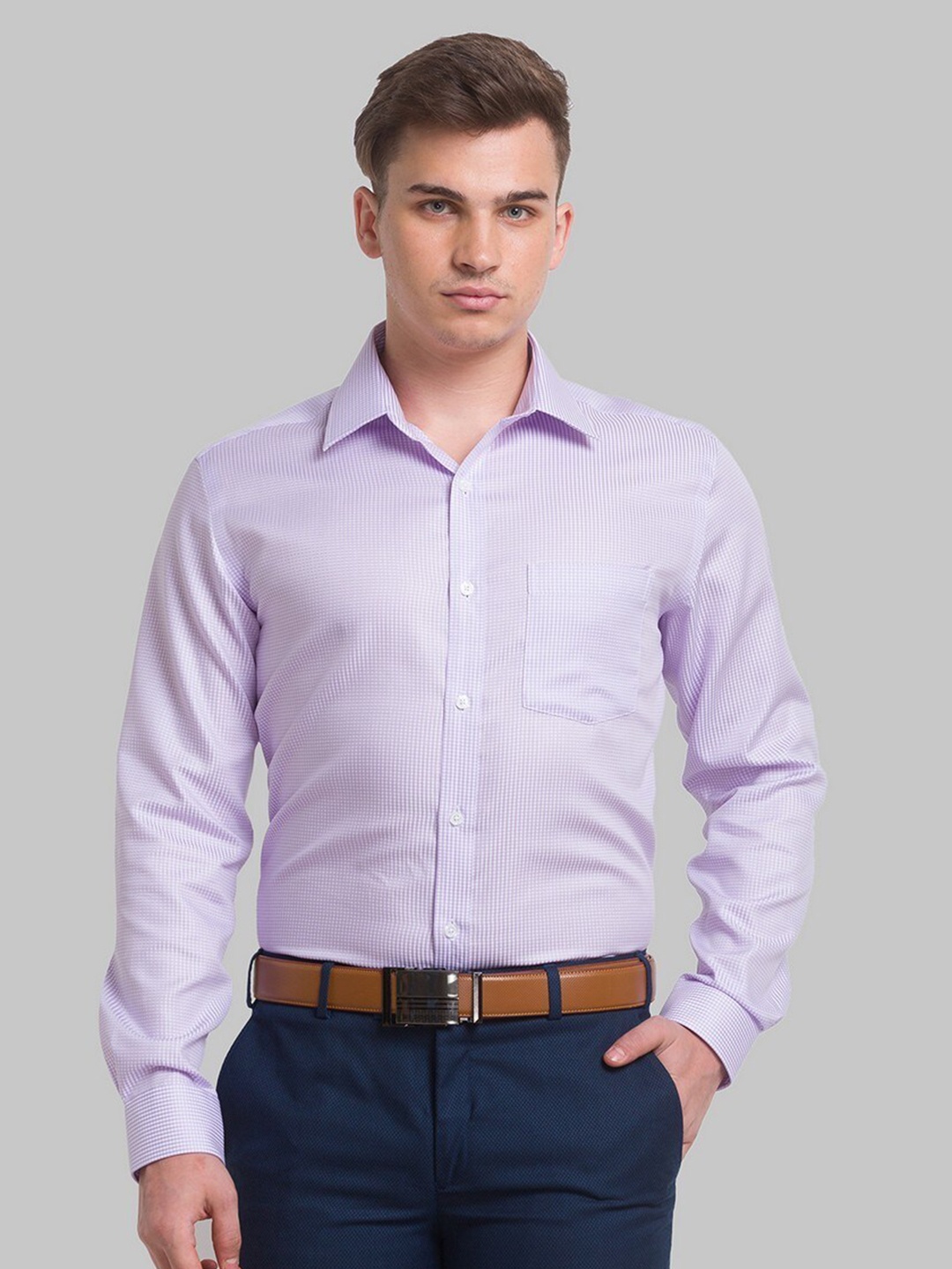 

Park Avenue Men Purple Micro Checks Checked Organic Cotton Formal Shirt