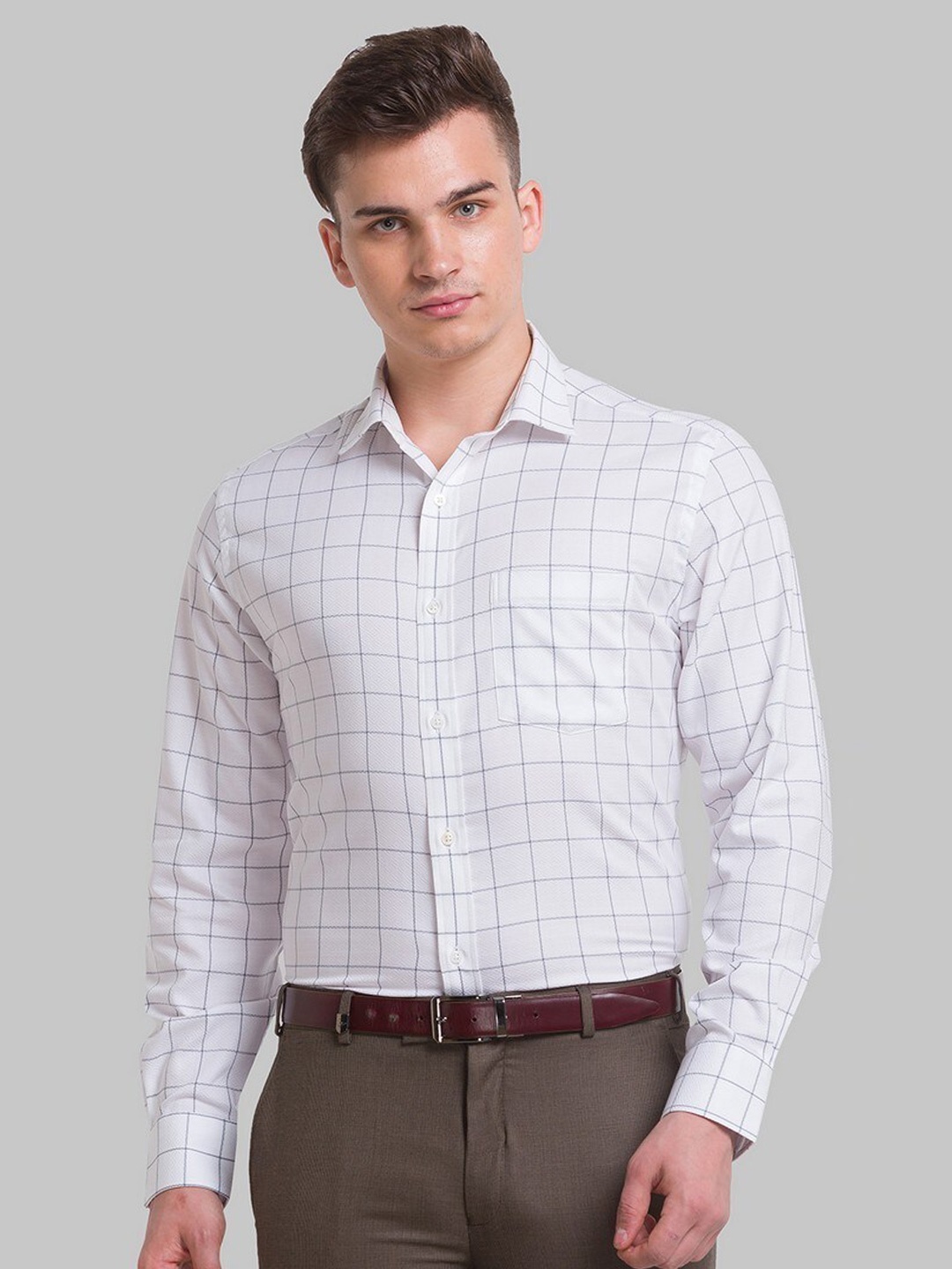 

Park Avenue Men White Windowpane Checks Checked Organic Cotton Formal Shirt