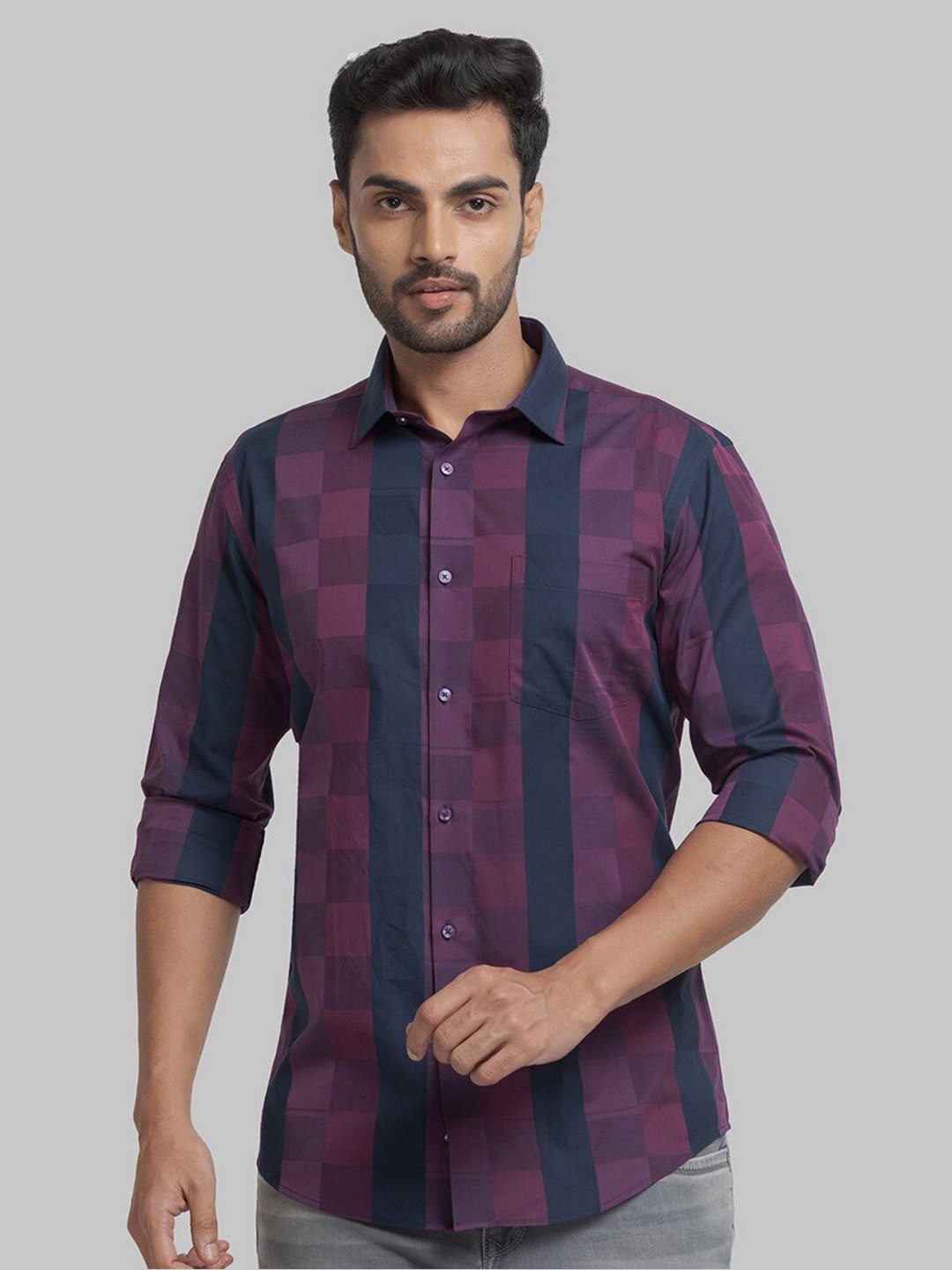 

Park Avenue Men Purple Slim Fit Buffalo Checks Checked Casual Shirt