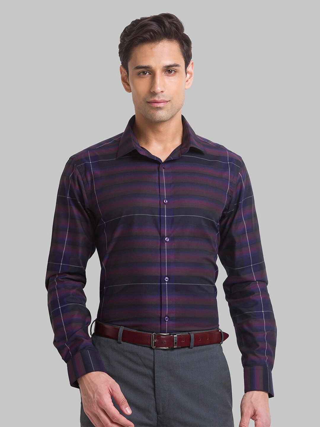 

Park Avenue Men Purple Slim Fit Horizontal Stripes Striped Formal Shirt