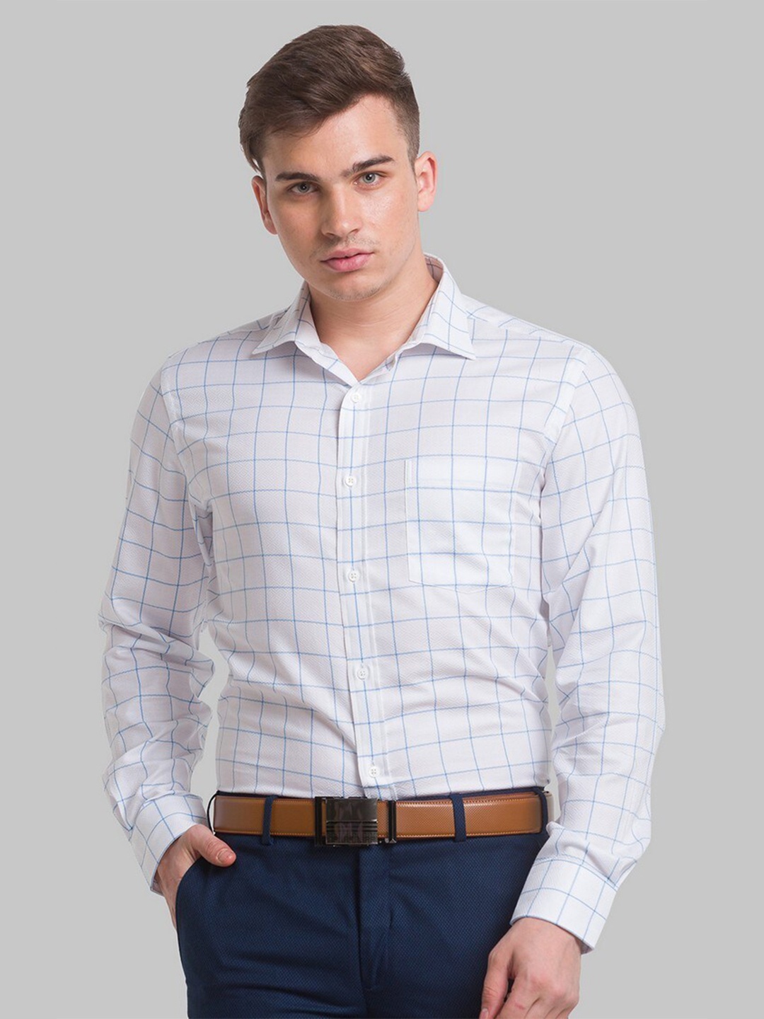 

Park Avenue Men Blue Windowpane Checks Checked Formal Shirt