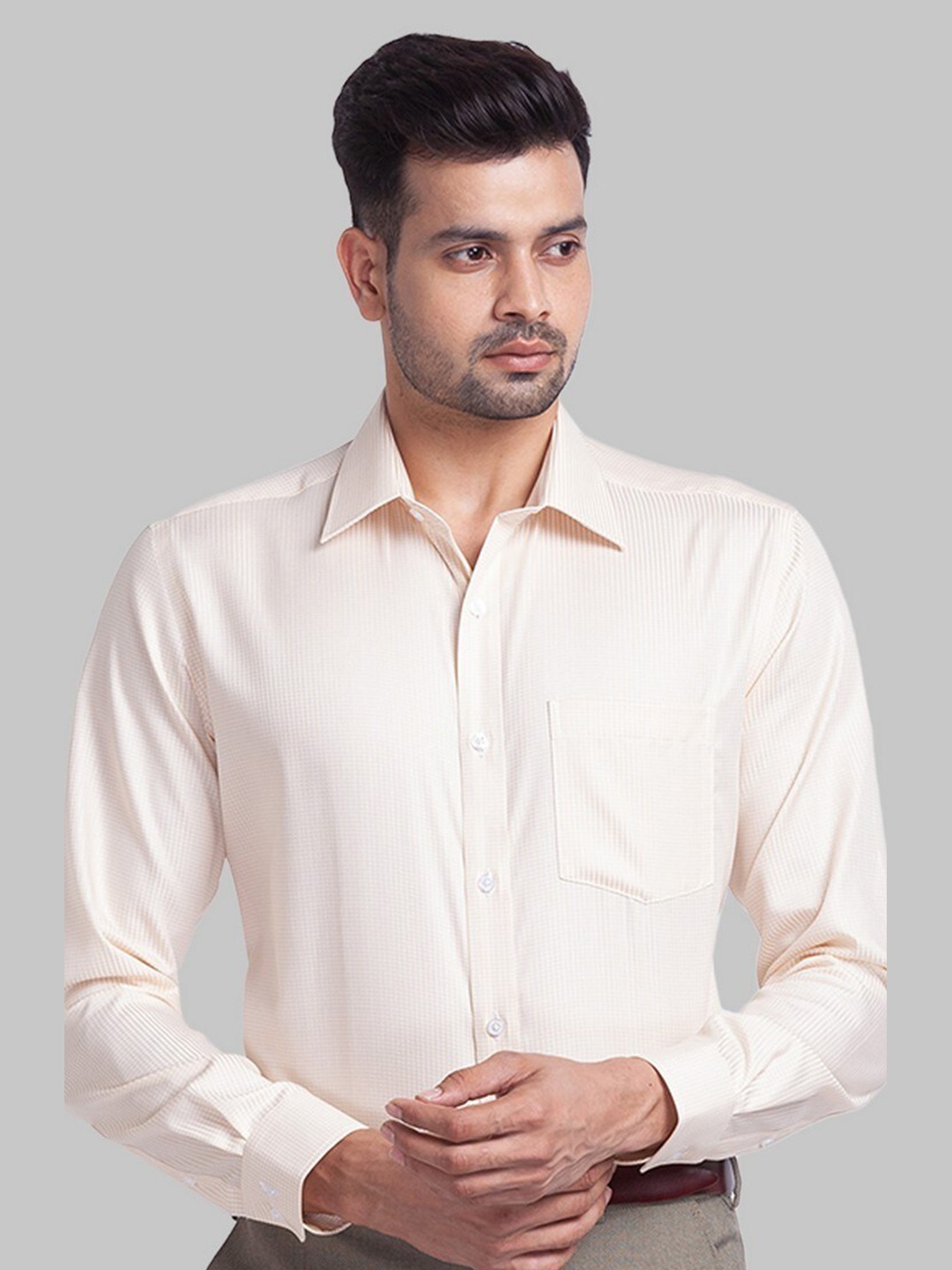 

Park Avenue Men Beige Micro Checks Formal Shirt