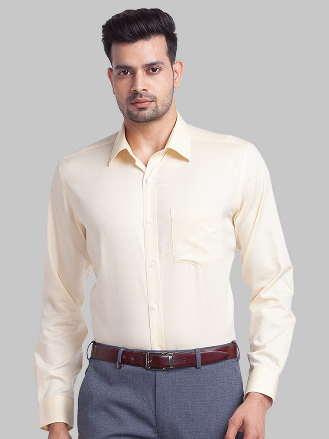

Park Avenue Men Yellow Textured Formal Shirt
