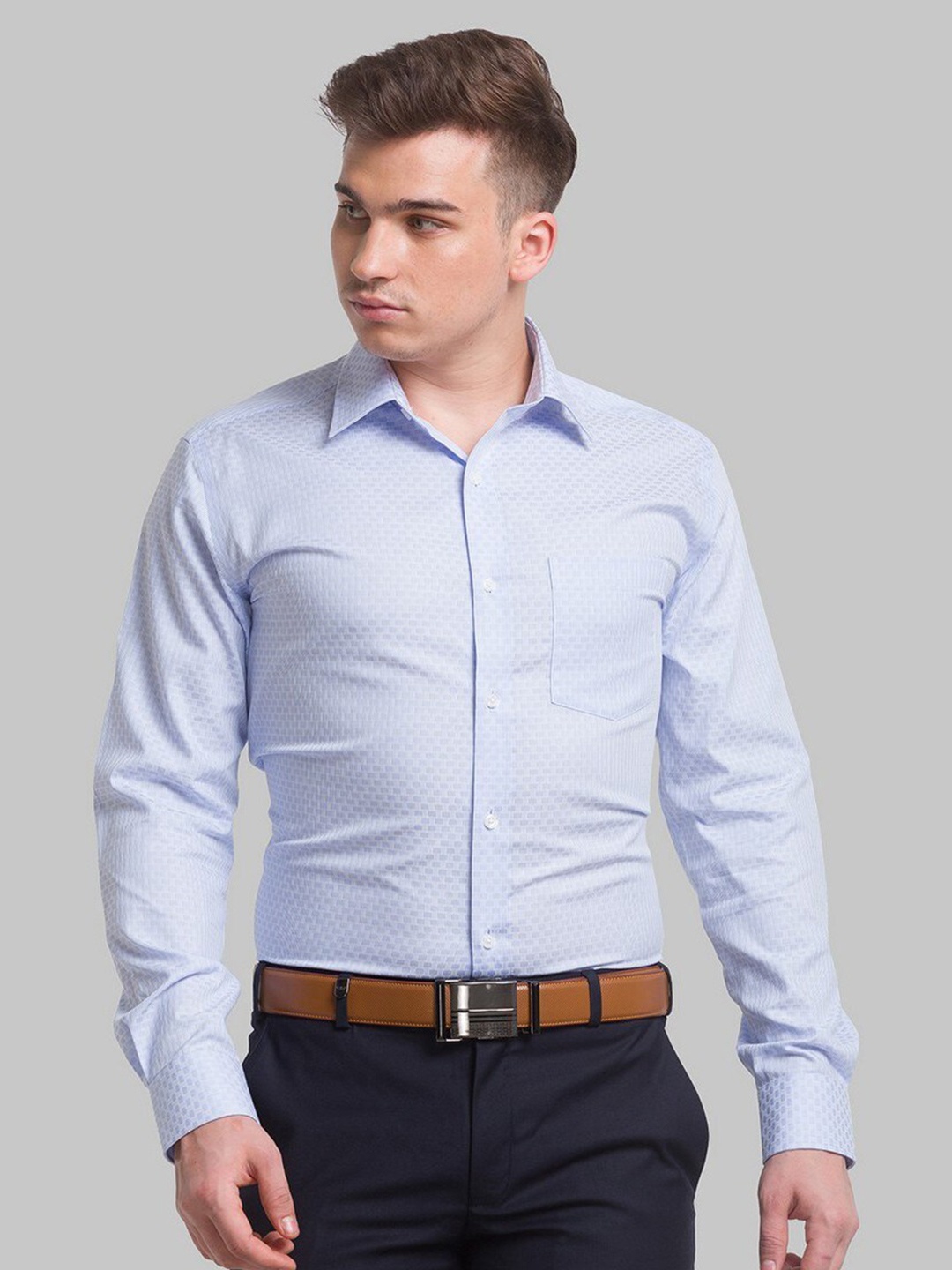 Park Avenue Men Blue Micro Checks Checked Casual Shirt
