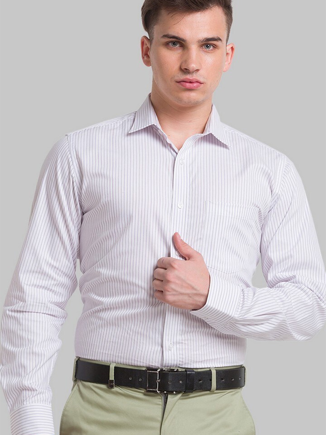 

Park Avenue Men White Striped Formal Shirt