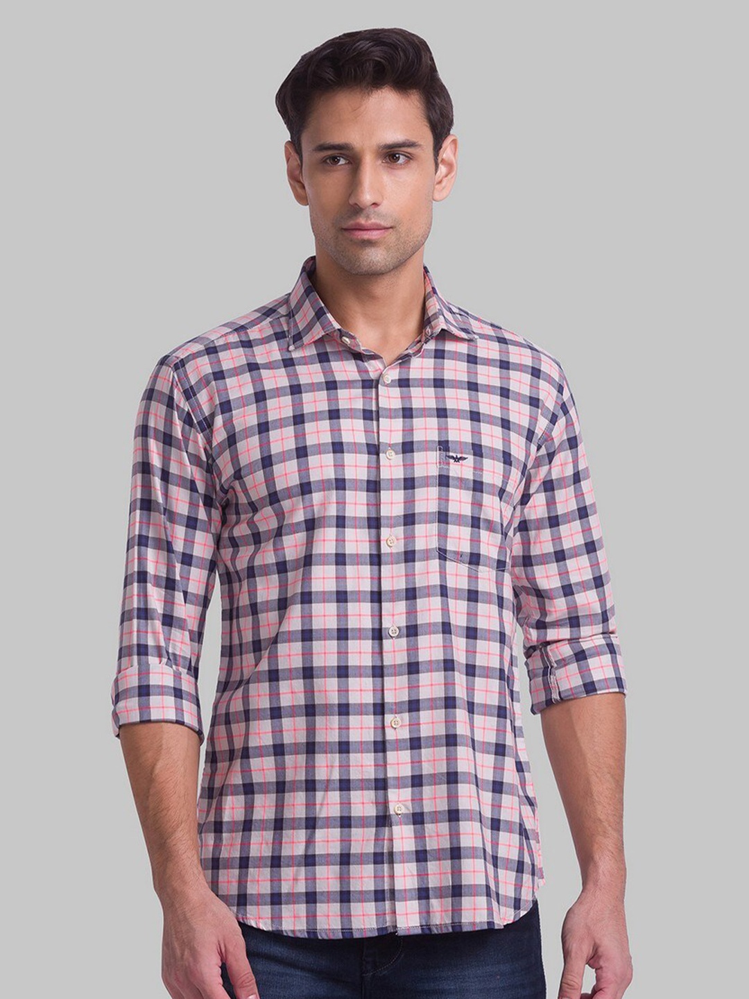 

Park Avenue Men Cream-Coloured Slim Fit Tartan Checks Checked Casual Shirt