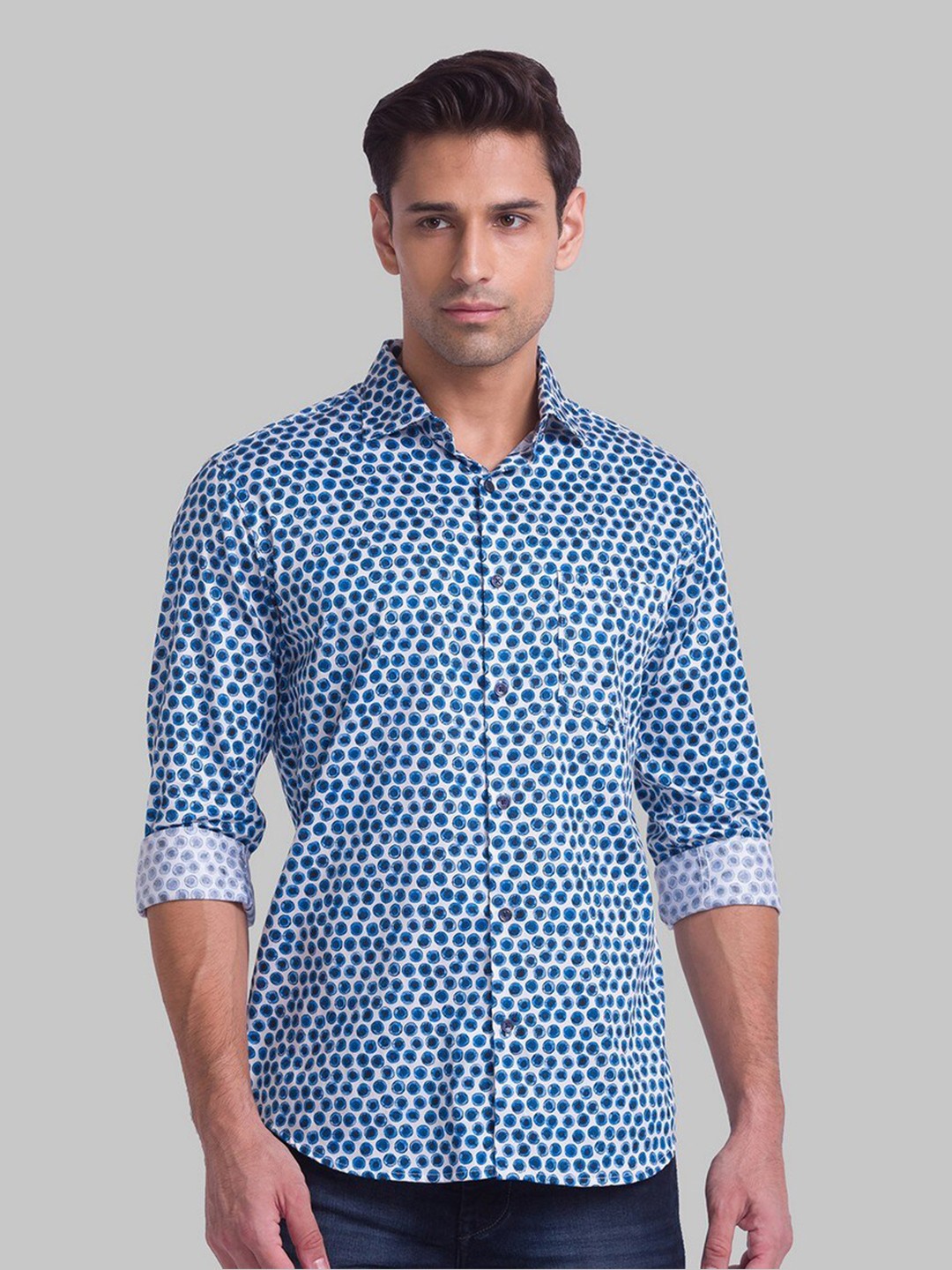 

Park Avenue Men Blue Slim Fit Printed Cotton Casual Shirt