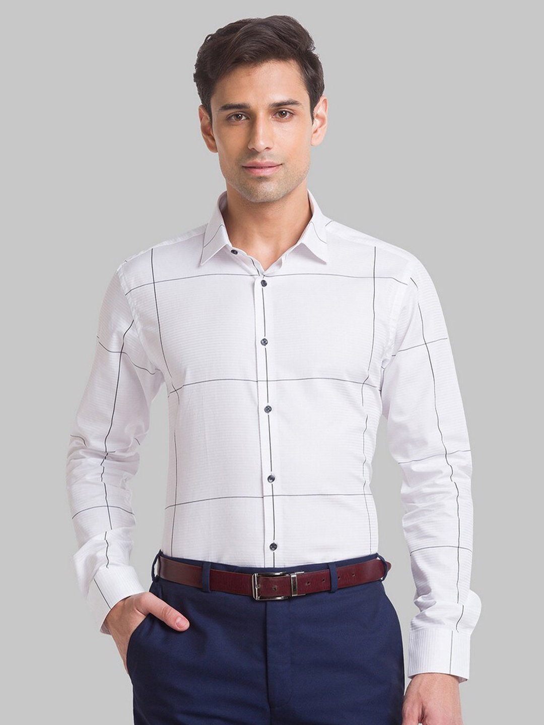 

Park Avenue Men White Slim Fit Checked Formal Shirt