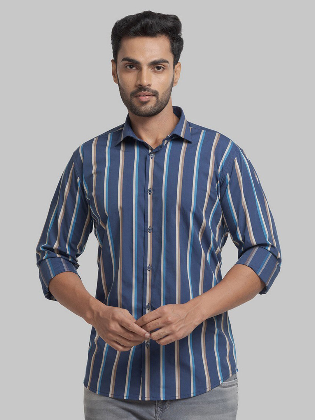 

Park Avenue Men Blue Slim Fit Striped Casual Shirt