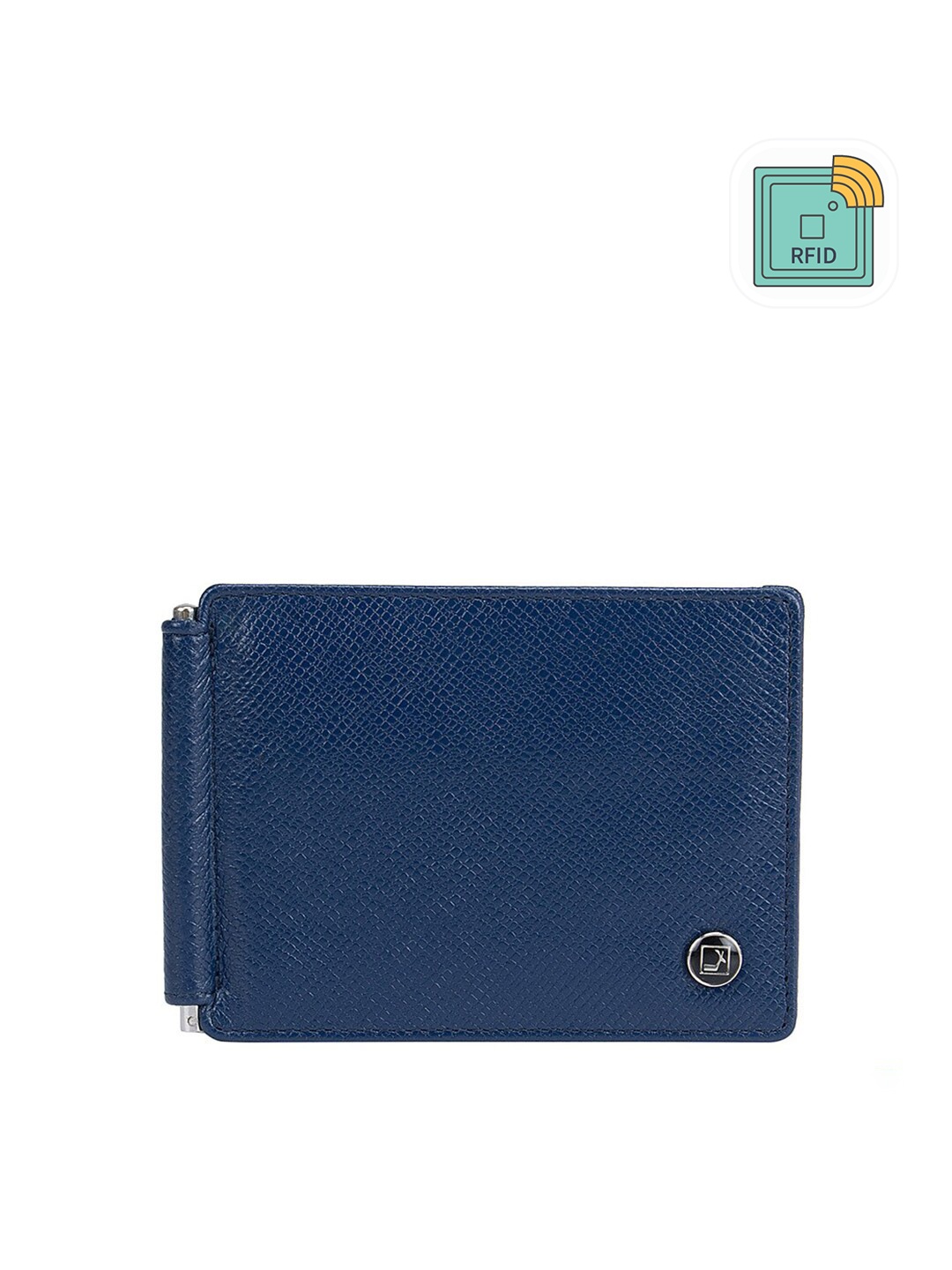 

Da Milano Men Textured Leather Two Fold Wallet with Button Closure, Blue