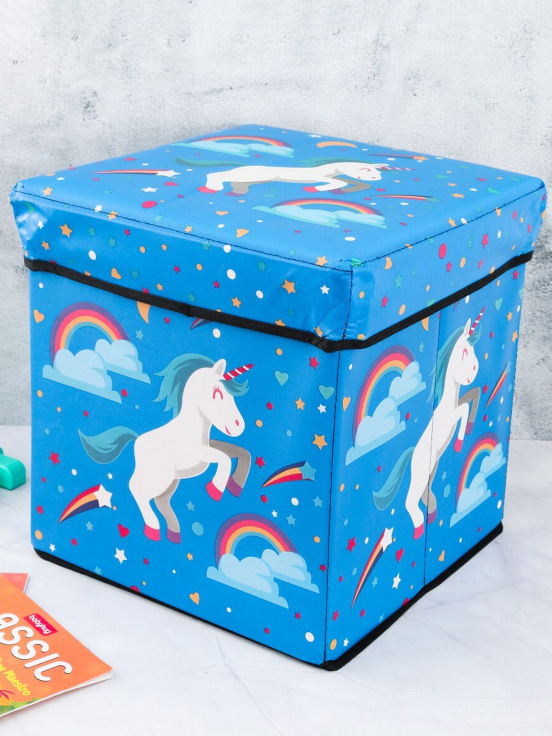 

Yellow Bee Kids Blue & White Printed Foldable Storage Box