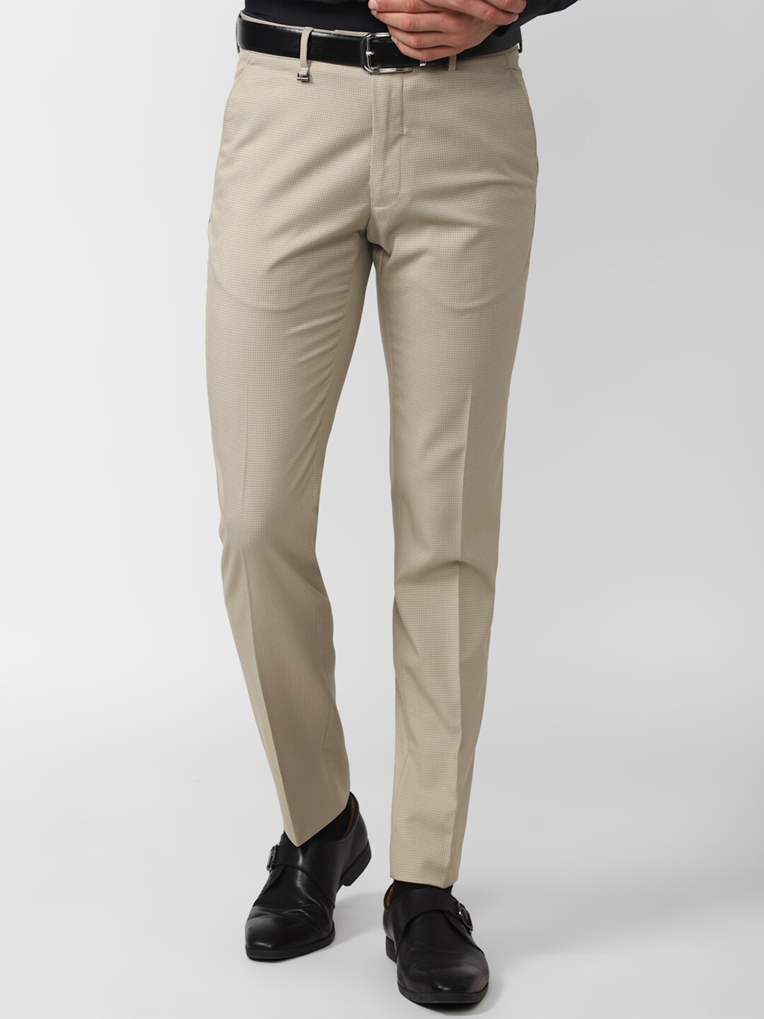 

Van Heusen Men Cream-Coloured Slim Fit Trousers