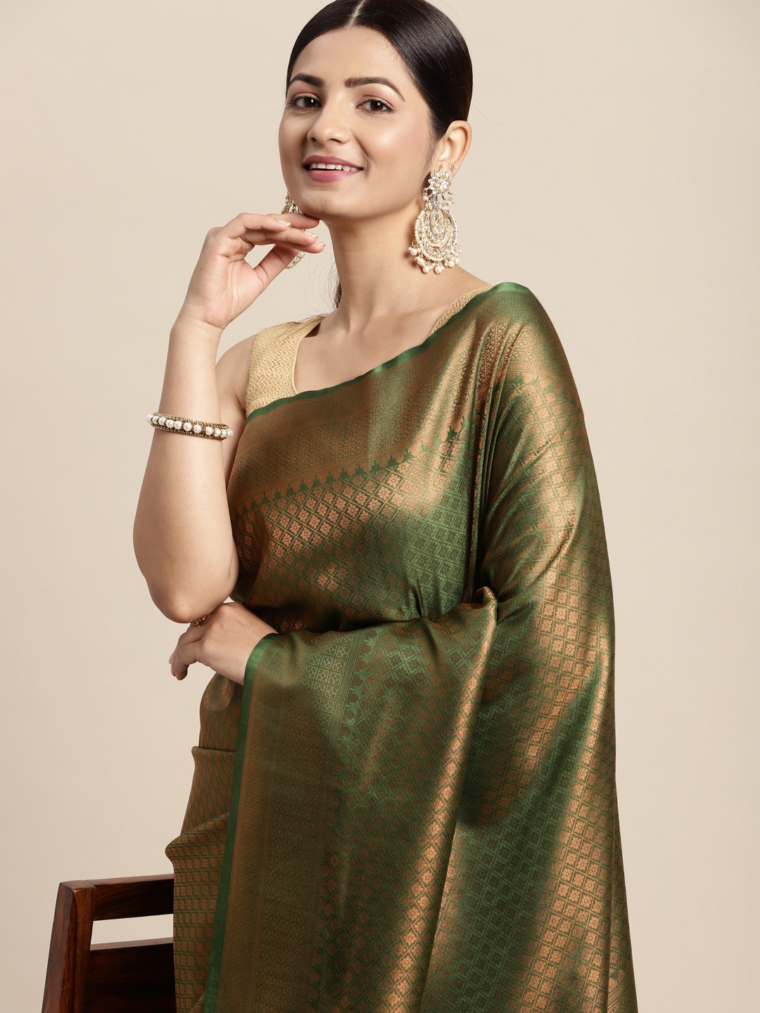 

Pothys Green Woven Design Art Silk Banarasi Saree