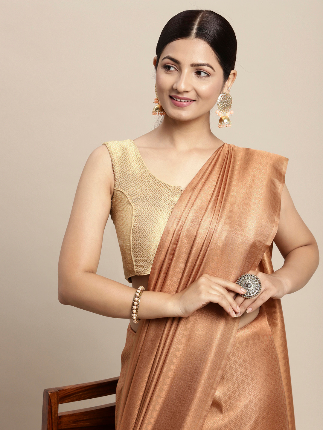 

Pothys Gold-Toned Woven Design Art Silk Banarasi Saree