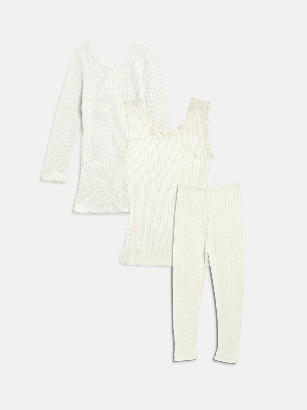 

Kanvin Girls Off White 3 Piece Solid Thermal Set