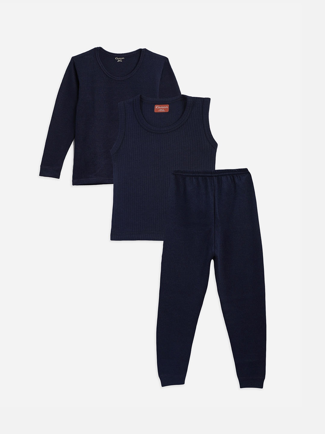 

Kanvin Boys Navy Blue Self Striped Thermal Set