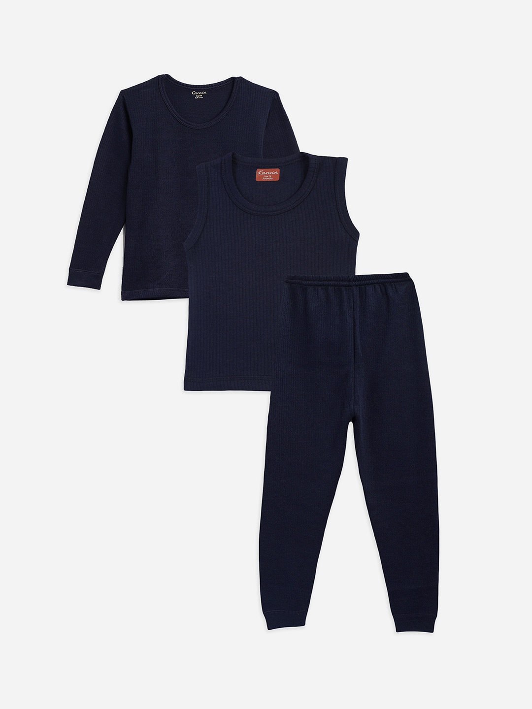 

Kanvin Boys Navy Blue 3 Piece Self Design Thermal Set
