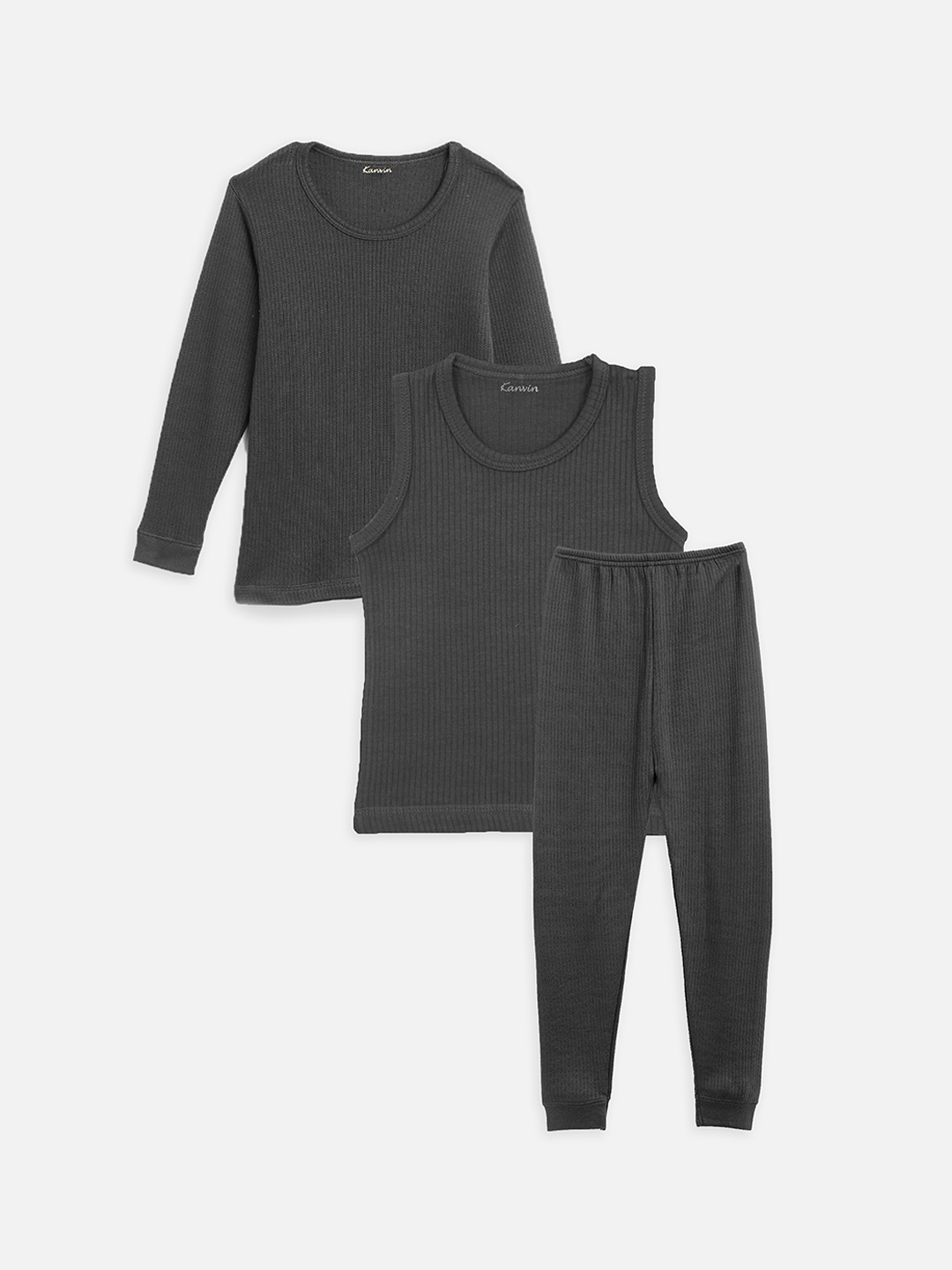 

Kanvin Boys Charcoal Grey Self Design Thermal Set