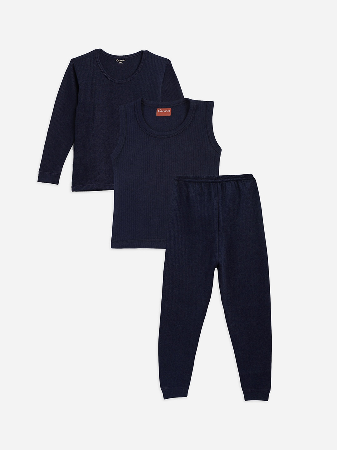 

Kanvin Boys Navy Blue Self Design Thermal Set