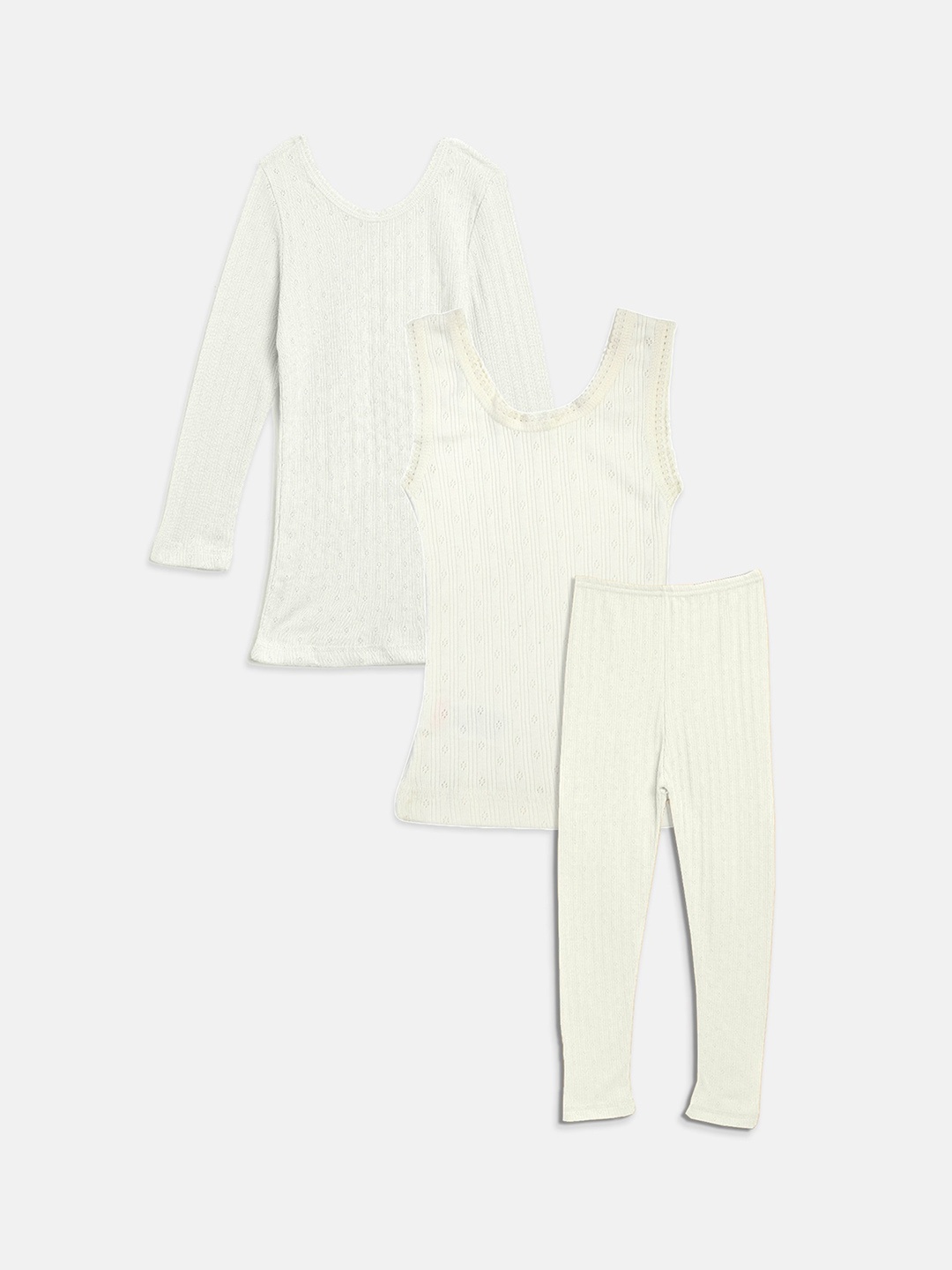 

Kanvin Girls Off White 3 Piece Self Design Thermal Set