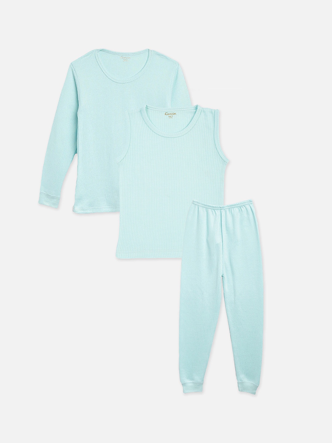 

Kanvin Boys Turquoise Blue Self Design Thermal Set