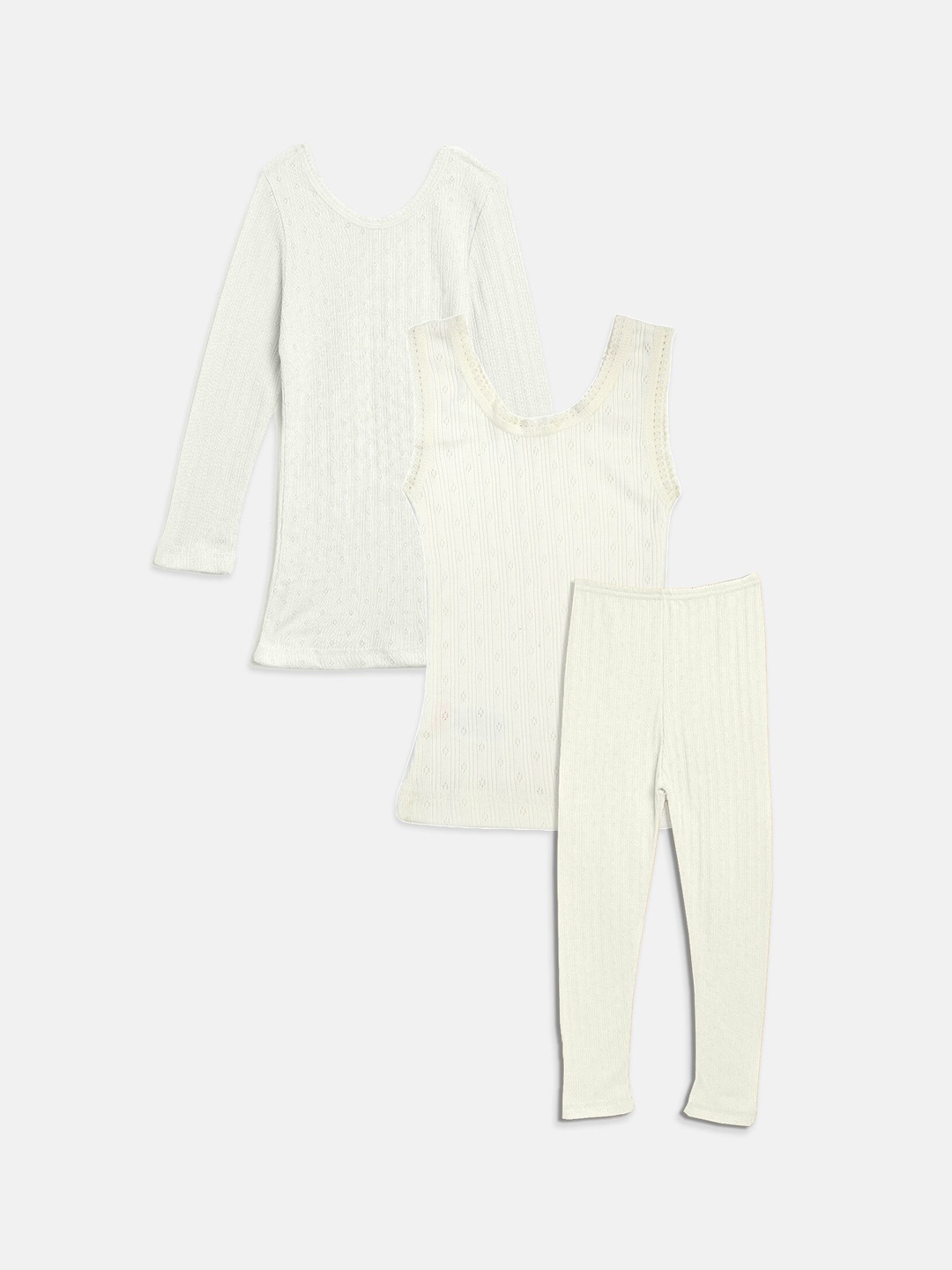 

Kanvin Girls Off White Self-Design Thermal Set