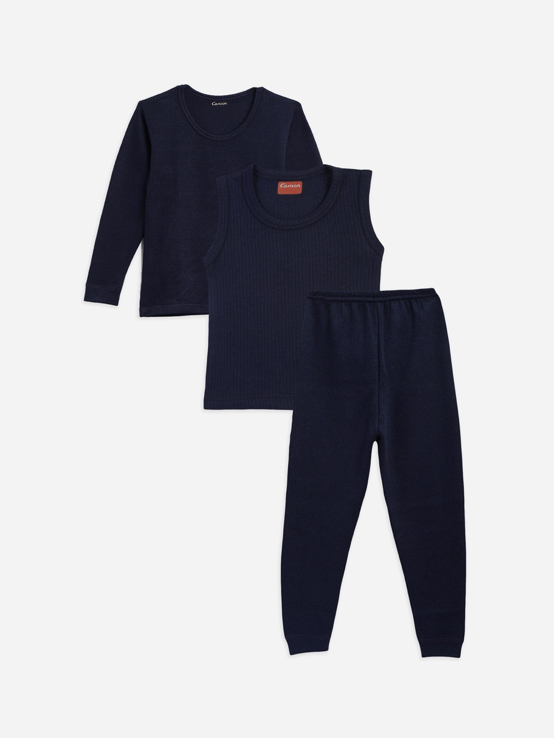 

Kanvin Boys Navy Blue Self Design Thermal Set