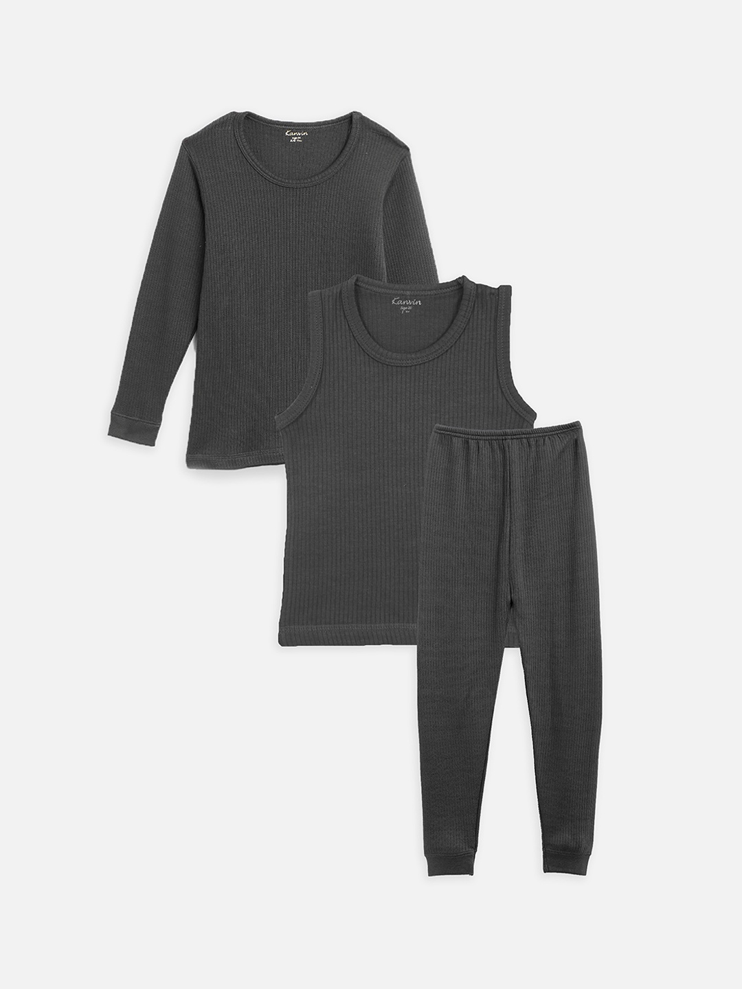 

Kanvin Boys Charcoal-Grey Self Design Thermal Set