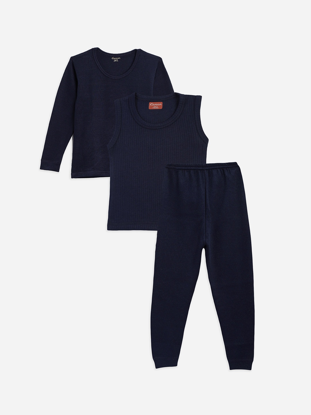 

Kanvin Boys Navy Blue Self Design Thermal Set