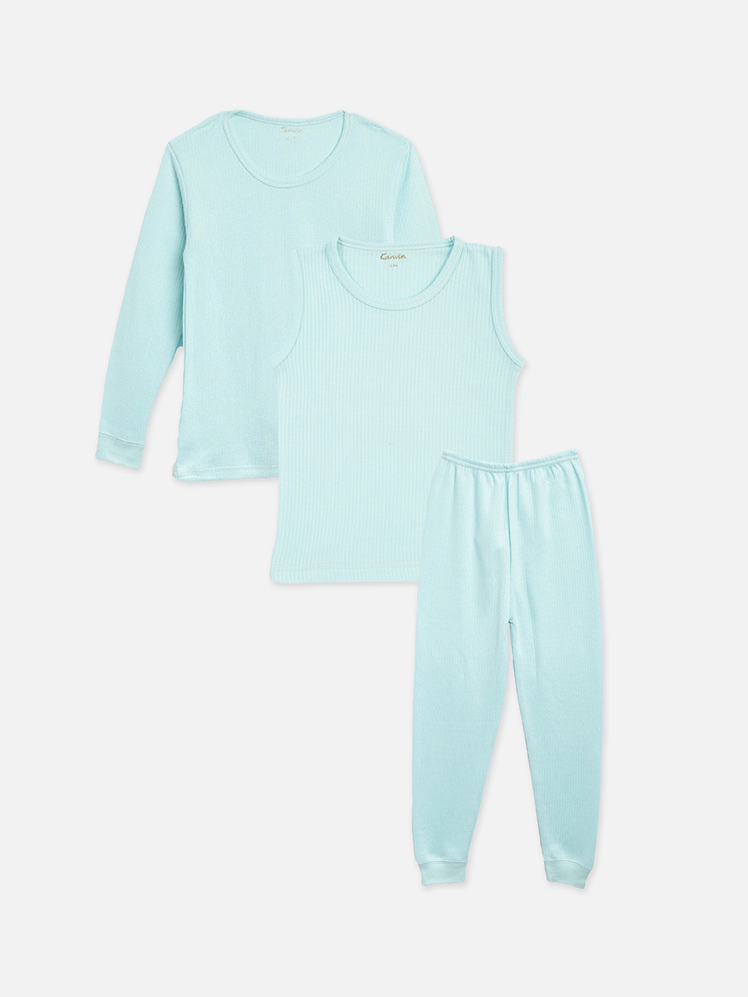 

Kanvin Boys Turquoise Blue Self Design Thermal Set