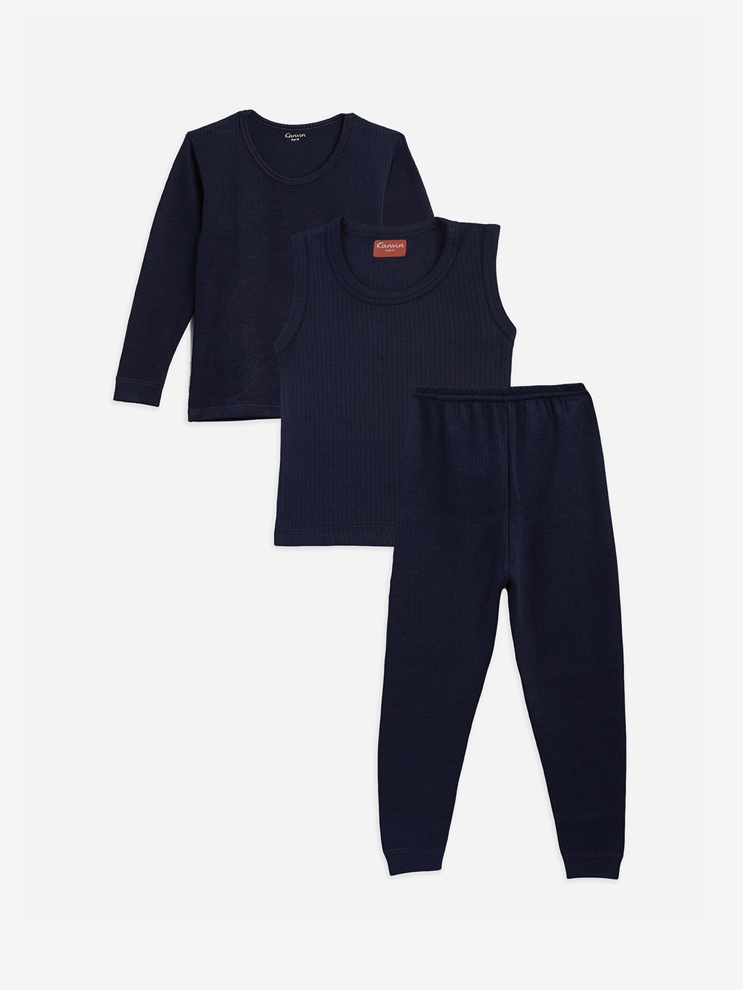 

Kanvin Boys Navy Blue Self Design Thermal Set