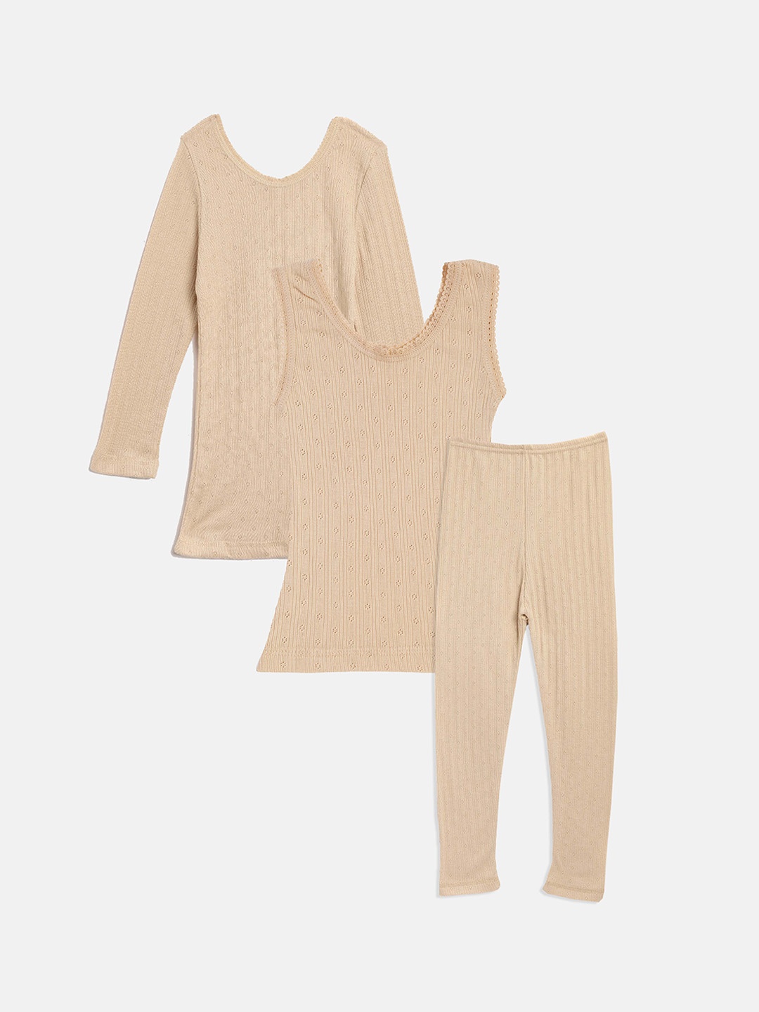 

Kanvin Girls Beige Self Design Thermal Set