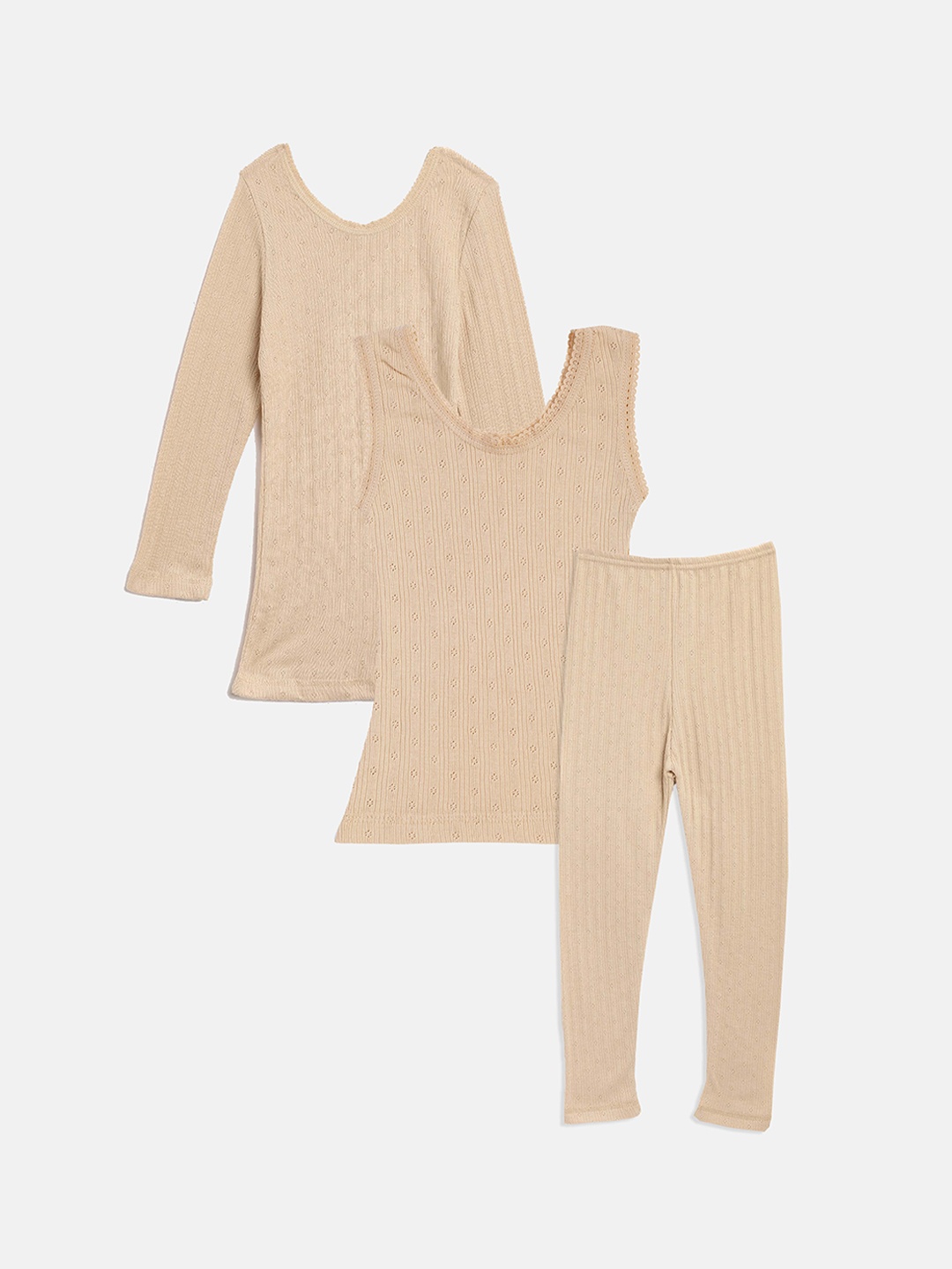 

Kanvin Girls Beige Self Design Thermal Set