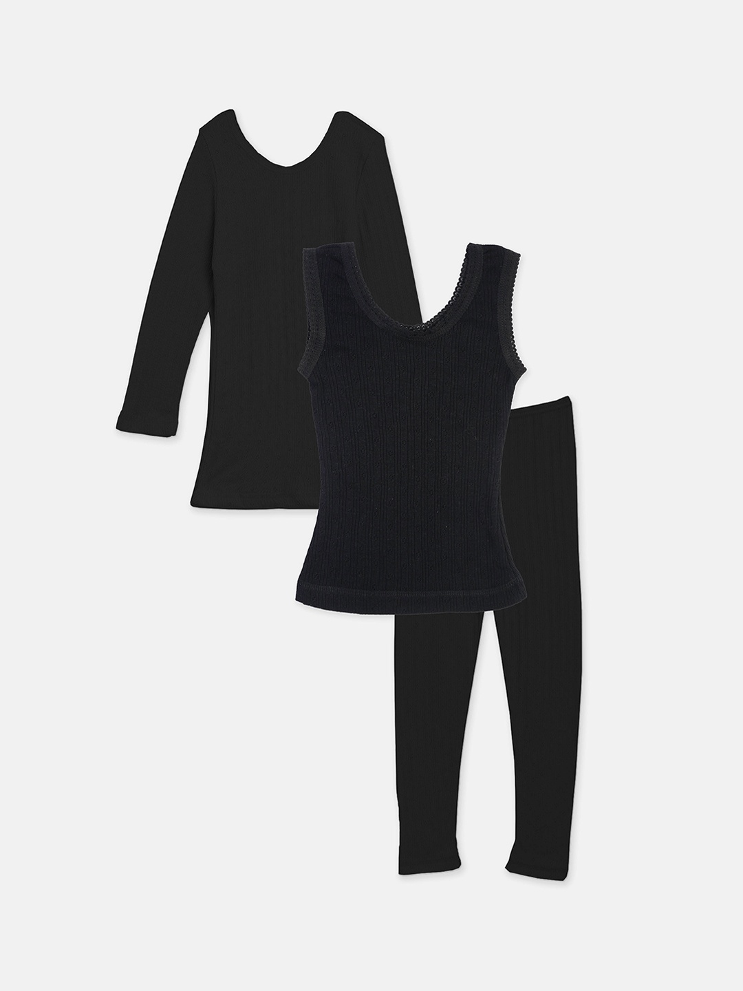 

Kanvin Girls Black Self Striped Thermal Set