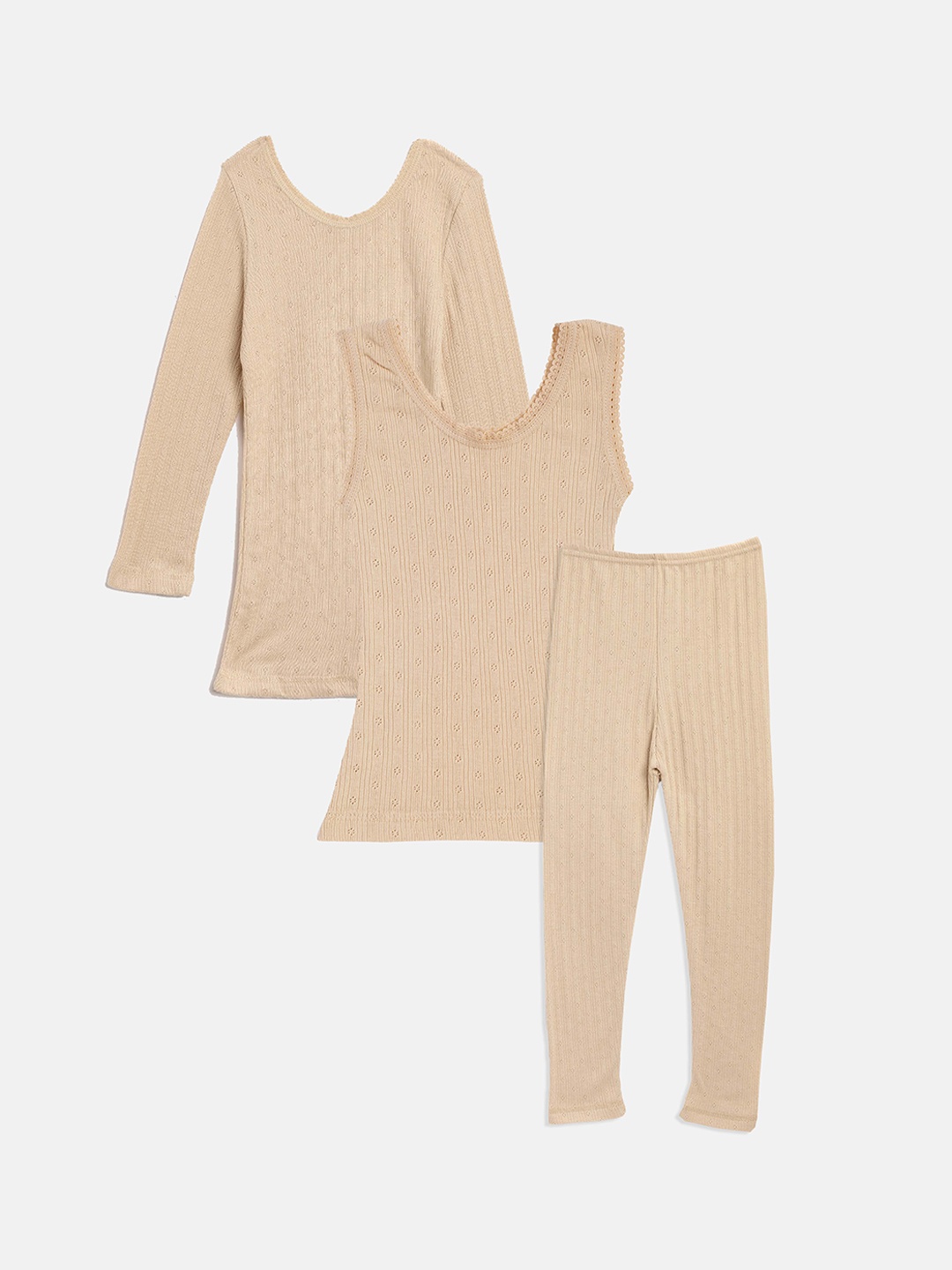 

Kanvin Girls Beige Self Design Thermal Set