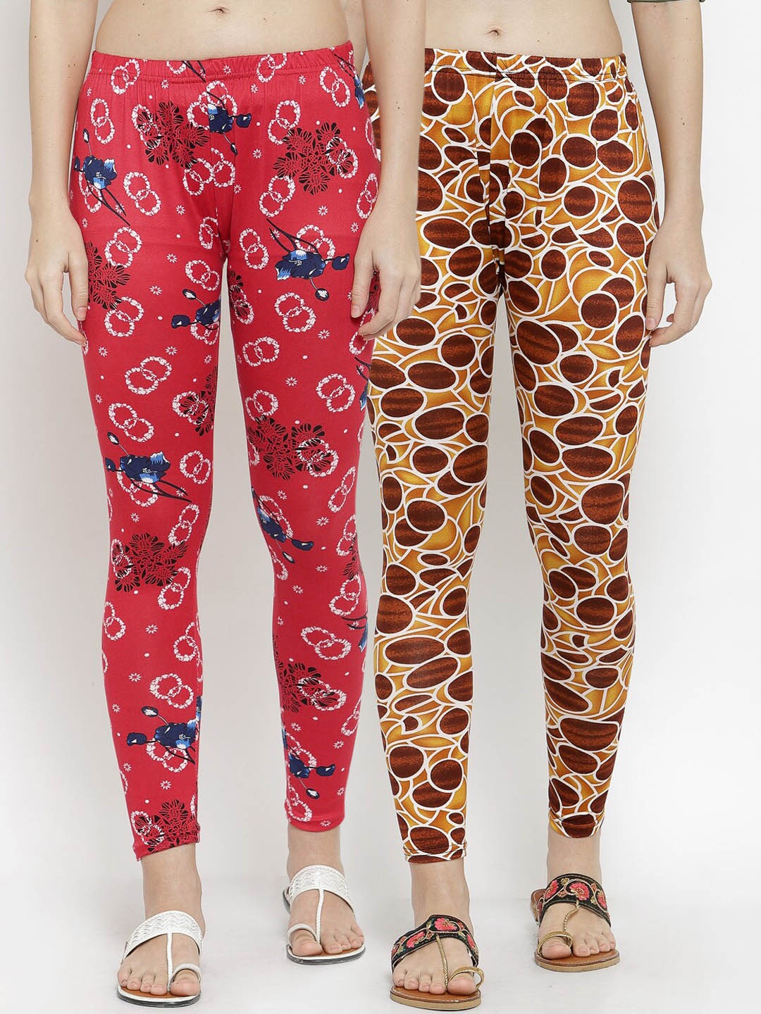 

KLOTTHE Women Pack Of 2 Red & Brown Printed Ankle-Length Leggings